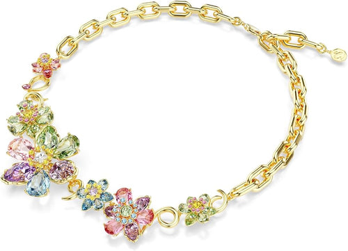 Swarovski Idyllia Necklace, Mixed cuts, Flower, Multicolored, Gold-Tone Finish