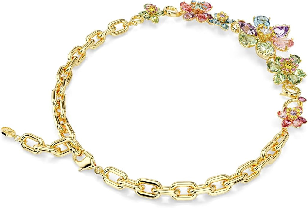 Swarovski Idyllia Necklace, Mixed cuts, Flower, Multicolored, Gold-Tone Finish