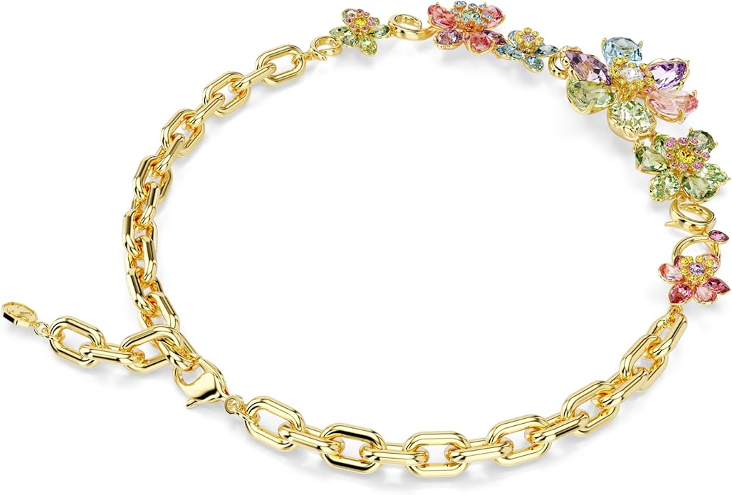 Swarovski Idyllia Necklace, Mixed cuts, Flower, Multicolored, Gold-Tone Finish