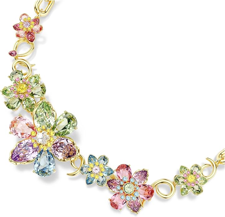Swarovski Idyllia Necklace, Mixed cuts, Flower, Multicolored, Gold-Tone Finish