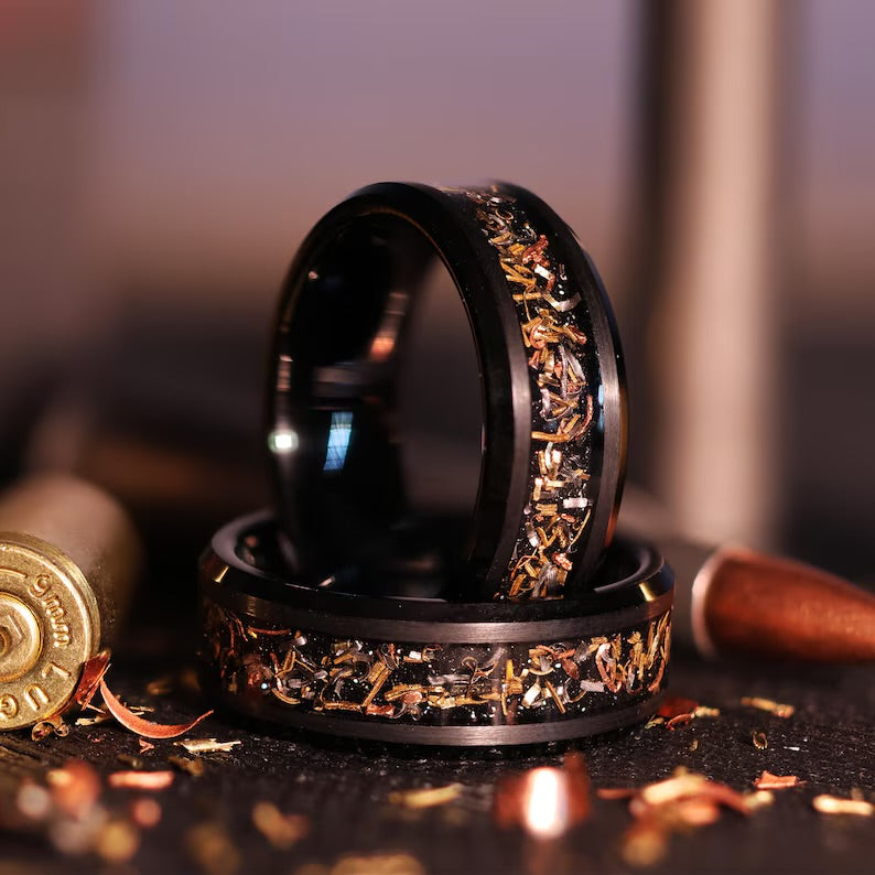 Reclaimed Bullet Shell Wedding Ring: Brass, Copper, Steel & Tungsten Band